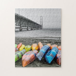 Mackinac Bridge and Canoes Select Color Jigsaw Puzzle