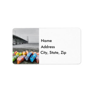 Mackinac Bridge and Canoes Select Color Label