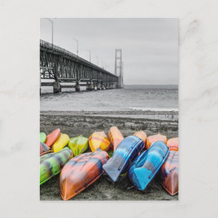 Mackinac Bridge and Canoes Select Color Postcard