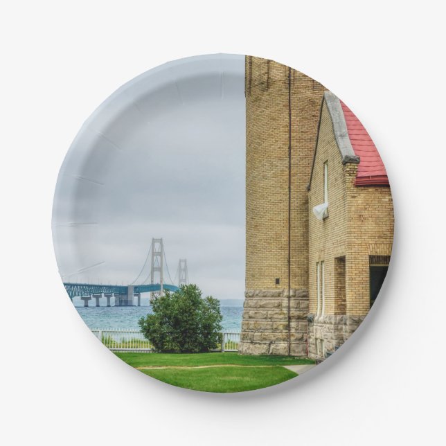 Mackinac Bridge and Lighthouse Paper Plates (Front)