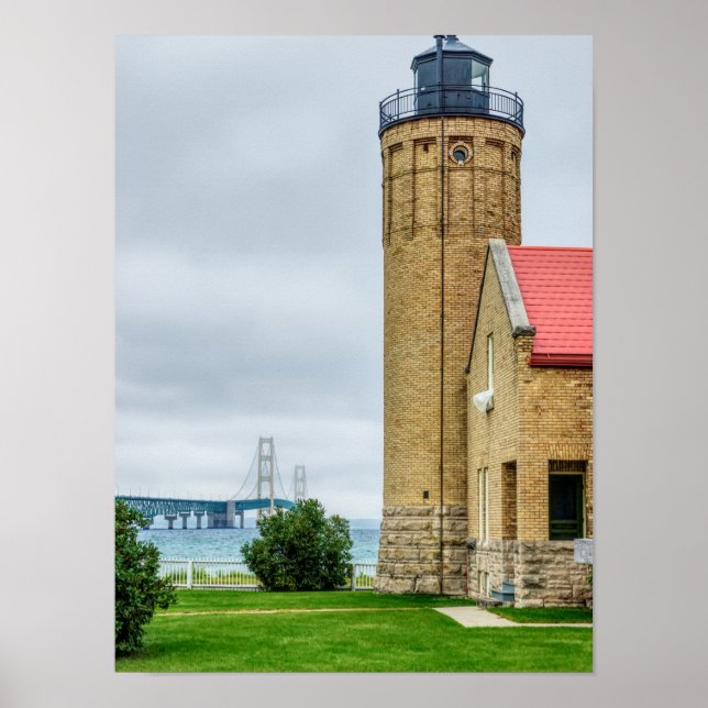 Mackinac Bridge and Lighthouse Poster (Front)
