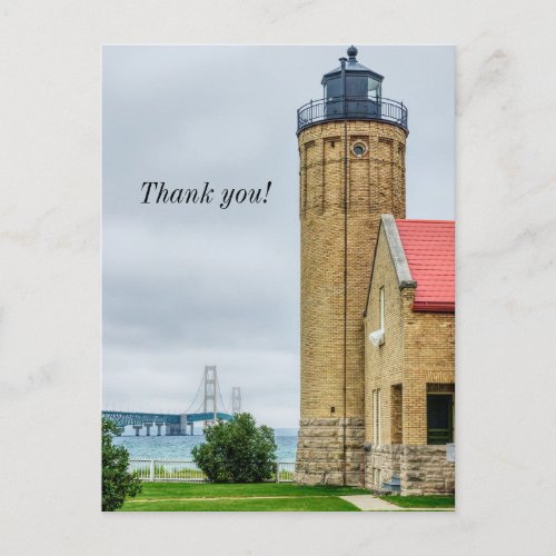 Mackinac Bridge and Lighthouse Thank You Postcard
