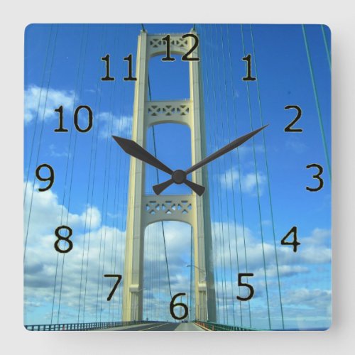 Mackinac Bridge Art with Numbers Square Wall Clock