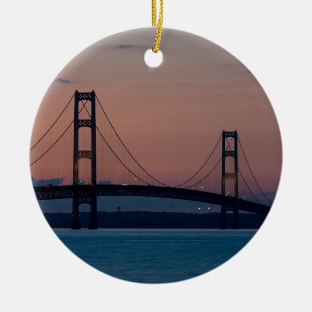 Mackinac Bridge At Dusk Ceramic Ornament (Front)