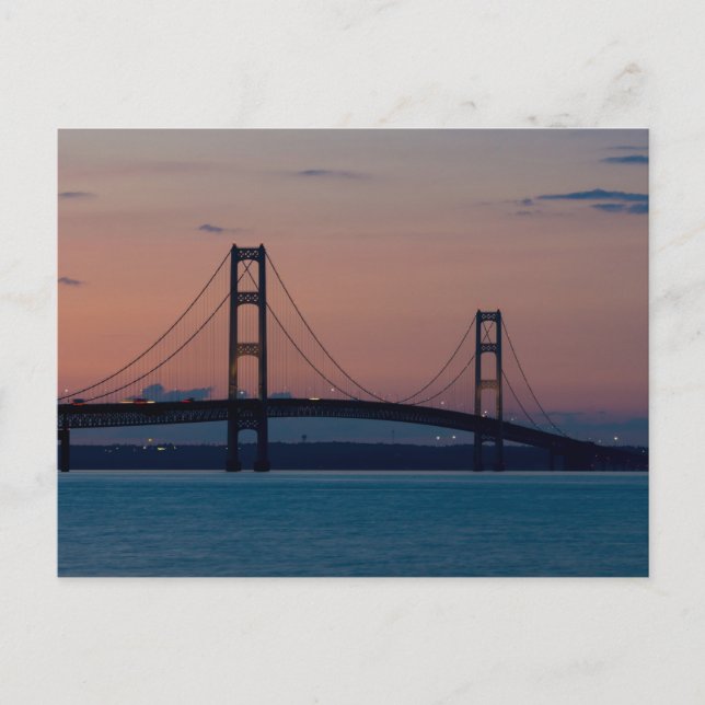 Mackinac Bridge At Dusk Postcard (Front)