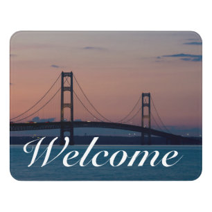 Mackinac Bridge At Dusk Welcome Door Sign