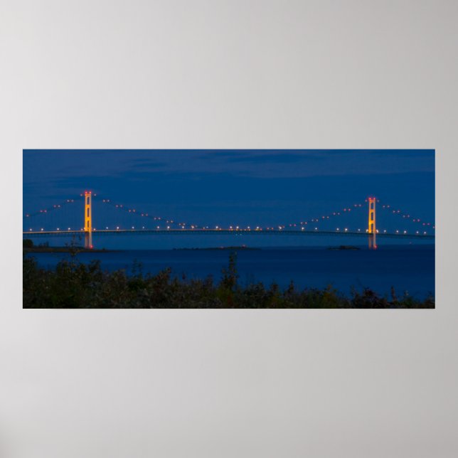 Mackinac Bridge at Night, Michigan Poster (Front)