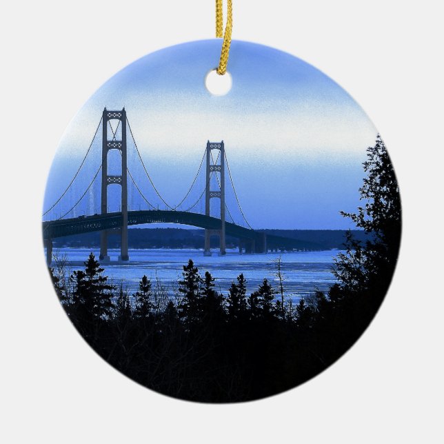 Mackinac Bridge Ceramic Ornament (Front)