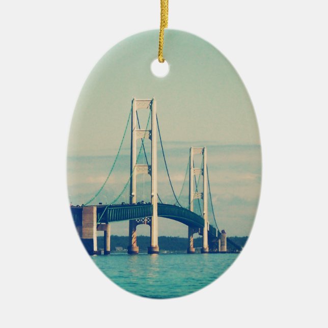 Mackinac Bridge Ceramic Ornament (Front)