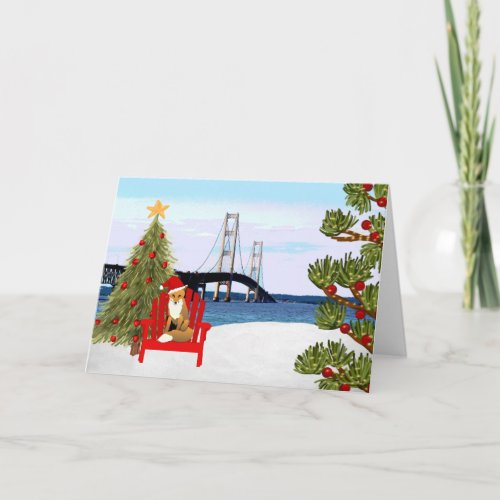 Mackinac Bridge Christmas Card with Beach Chair