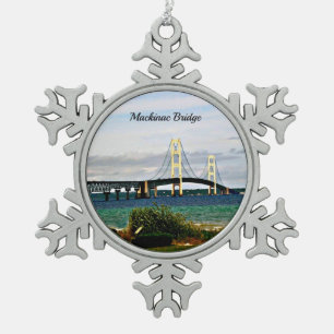 Mackinac Bridge, Mackinac Island Snowflake Pewter Christmas Ornament