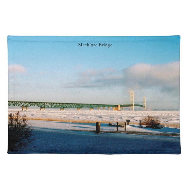 Mackinac Bridge Mackinaw City winter Cloth Placemat (Front)