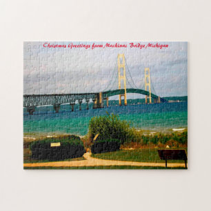 Mackinac Bridge Michigan. Christmas Greetings Jigsaw Puzzle