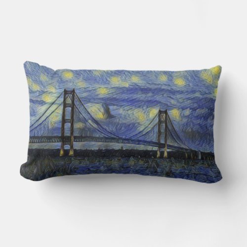 Mackinac Bridge Starry Night Lumbar Pillow