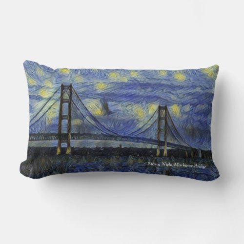 Mackinac Bridge Starry Night Pillow