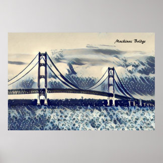 Mackinac Bridge Ukiyoe Style Poster