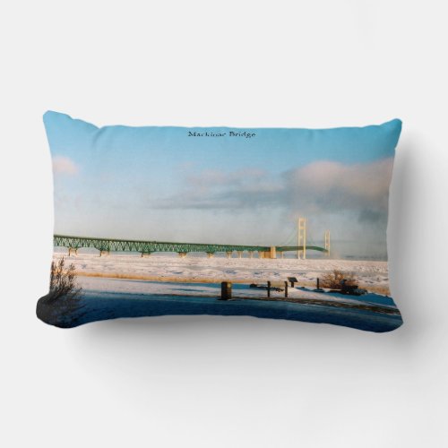 Mackinac Bridge winter Lumbar Pillow