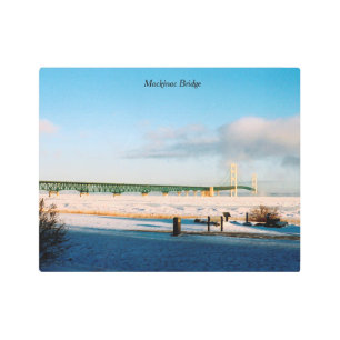 Mackinac Bridge winter metallic wall art