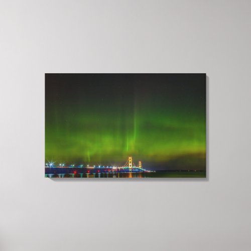 Mackinac Bridge with the Northern Lights Canvas Print