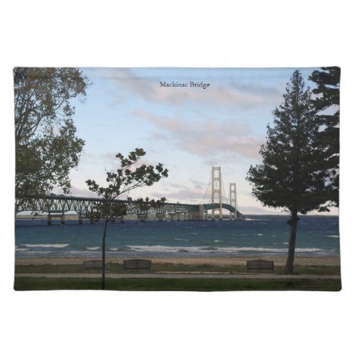 Mackinac Bridge with trees cloth placemat