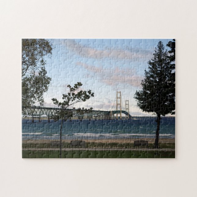 Mackinac Bridge with trees jigsaw puzzle (Horizontal)
