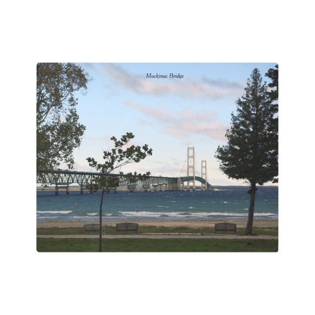 Mackinac Bridge with trees metallic wall art (Front)