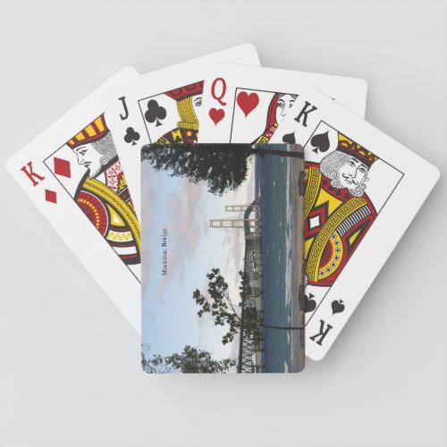 Mackinac Bridge with trees playing cards