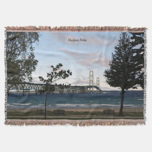 Mackinac Bridge with trees throw blanket (Front)
