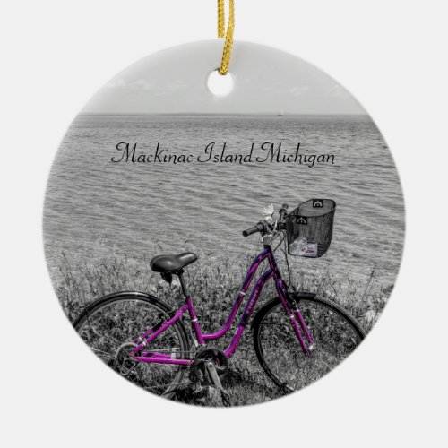 Mackinac Island Bike Selective Color Ceramic Ornament