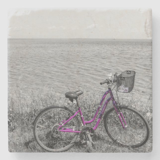 Mackinac Island Bike Selective Color Stone Coaster (Front)