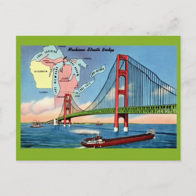 Mackinac Island Bridge Postcard (Front)
