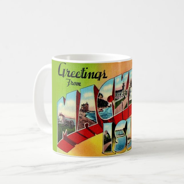 Mackinac Island Greetings Postcard Coffee Mug (Front Left)
