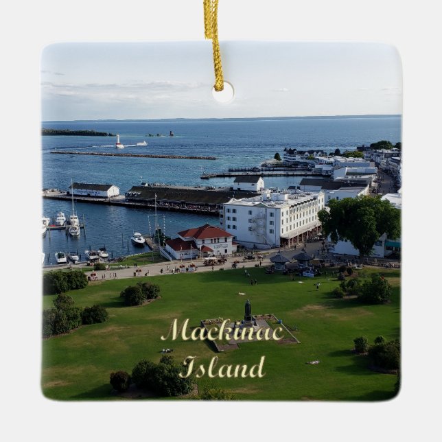 Mackinac Island Harbor & Lake Huron in Michigan Ceramic Ornament (Front)