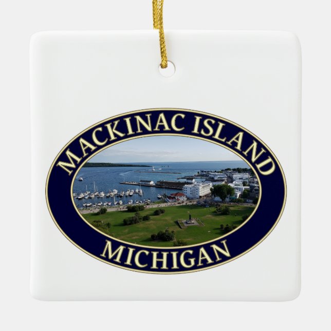 Mackinac Island Harbor & Lake Huron in Michigan Ceramic Ornament (Front)