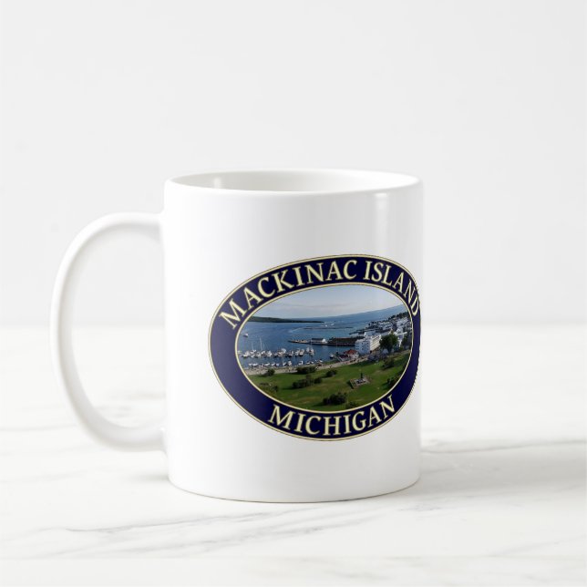 Mackinac Island Harbor & Lake Huron in Michigan Coffee Mug (Left)