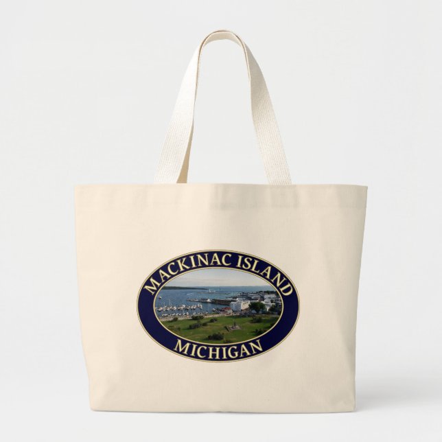 Mackinac Island Harbor & Lake Huron in Michigan Large Tote Bag (Front)