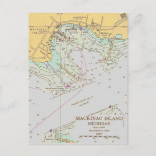 Mackinac Island harbor nautical chart post card