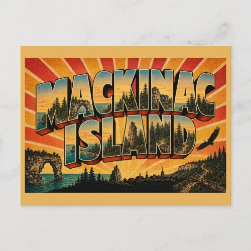 Mackinac Island Michigan Limestone Arch Lake Art Postcard