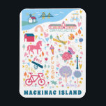 Mackinac Island Michigan Map Favorite Things  Magnet<br><div class="desc">A cute hand illustrated design featuring prominent places and events on Mackinac Island Michigan. Perfect for travel souvenirs and keepsakes.</div>