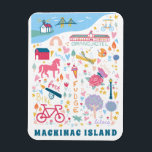 Mackinac Island Michigan Map Favorite Things  Magnet<br><div class="desc">A cute hand illustrated design featuring prominent places and events on Mackinac Island Michigan. Perfect for travel souvenirs and keepsakes.</div>