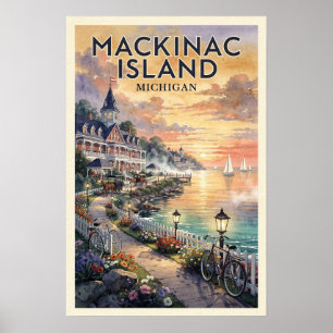 Mackinac Island Michigan Vintage Travel Poster