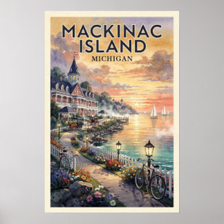 Mackinac Island Michigan Vintage Travel Poster