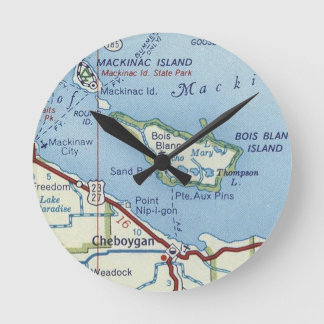 Mackinac Island Vintage Map Round Clock