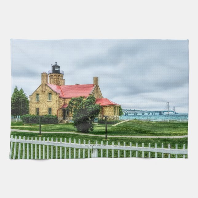 Mackinac Light and Bridge Kitchen Towel (Horizontal)