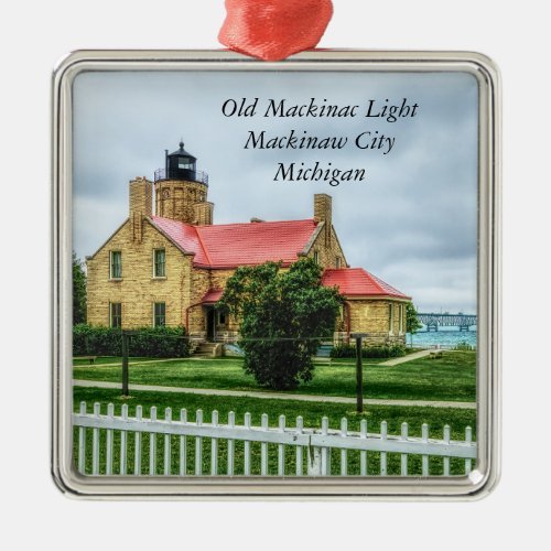 Mackinac Light and Bridge Metal Ornament
