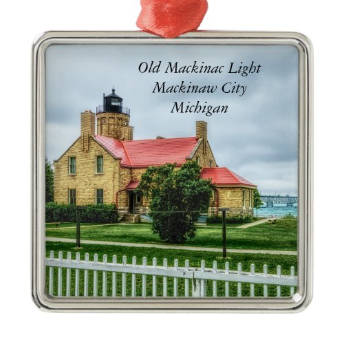 Mackinac Light and Bridge Metal Ornament