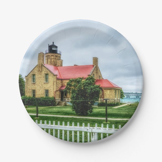 Mackinac Light and Bridge Paper Plates (Front)