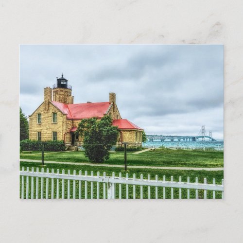Mackinac Light and Bridge Postcard