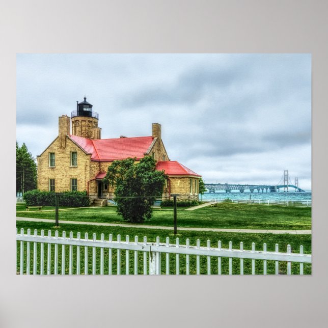 Mackinac Light and Bridge Poster (Front)