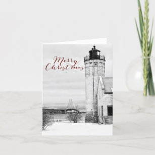 Mackinac Mackinaw Bridge Lighthouse Christmas Holiday Card